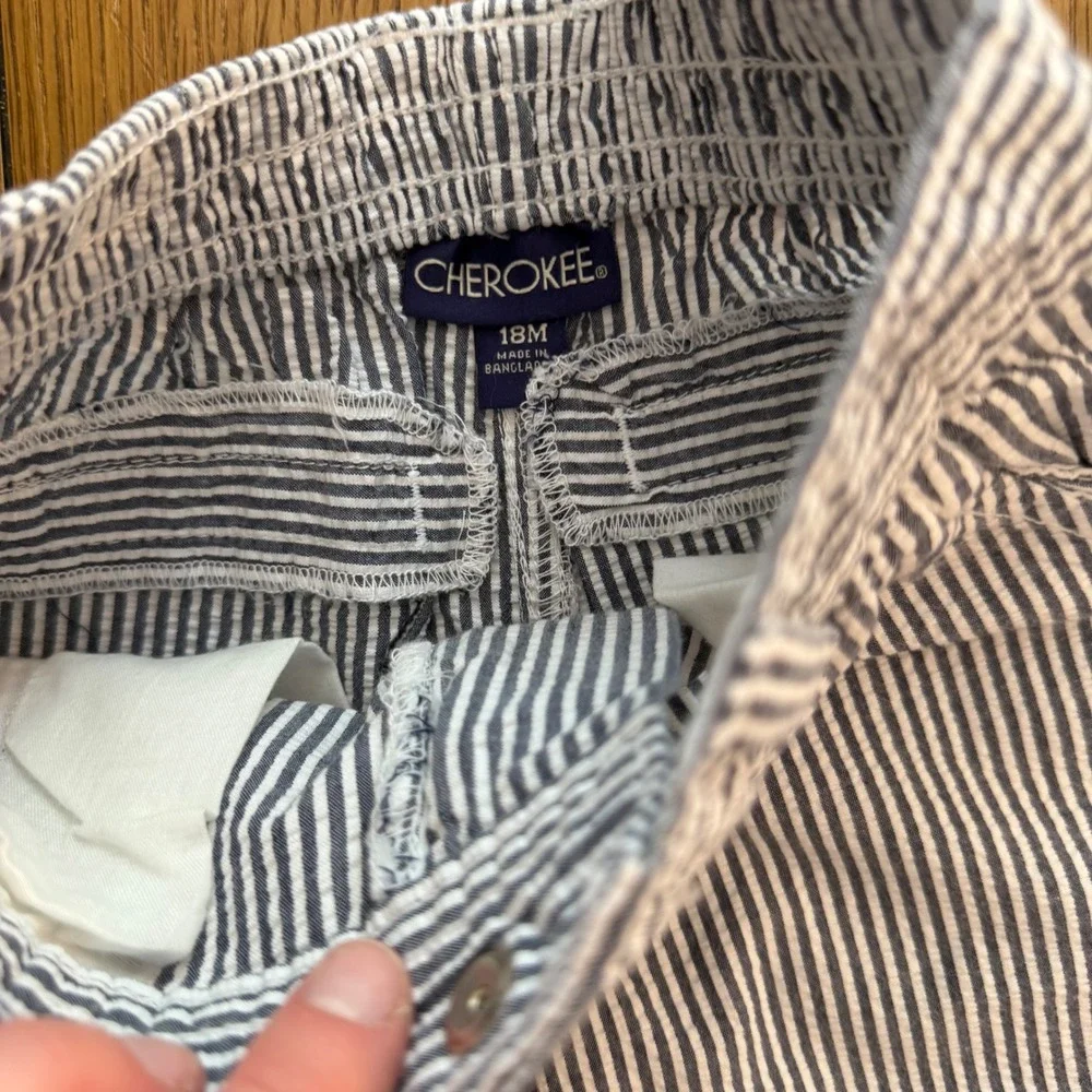Cherokee Baby Boys Seersucker Striped Pants Blue White 18M NWT Preppy Nautical